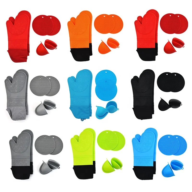 6 Pack Extra Long Baking Mittens Round Potholders and Heat Resistant Mini Oven Mitts Kitchen  Silicone Glove