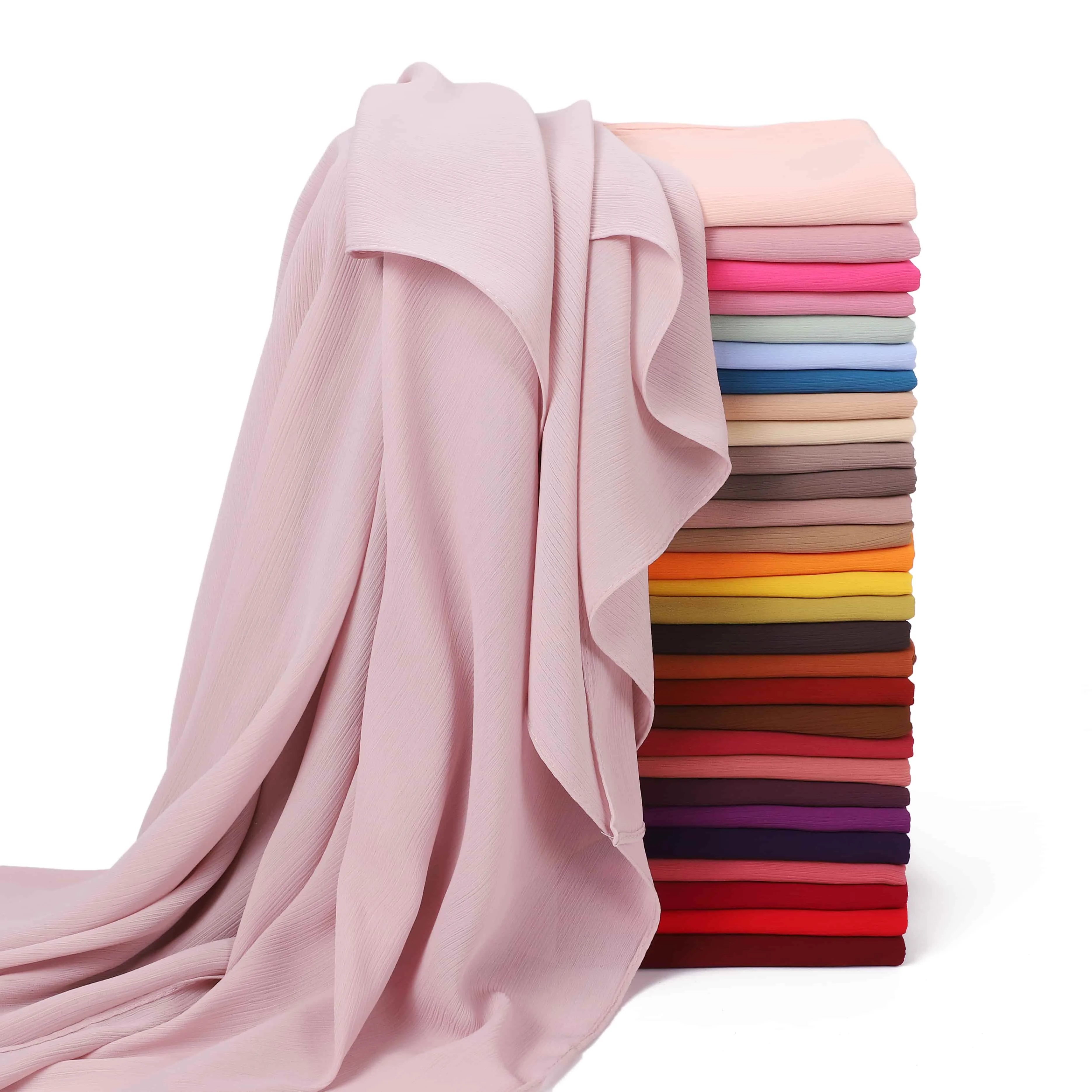 New Arrival Fashion Chiffon Hijab Solid Color Crinkled Turban Headscarf Bubble Chiffon Hijab For Women Malaysian Muslin Scarf