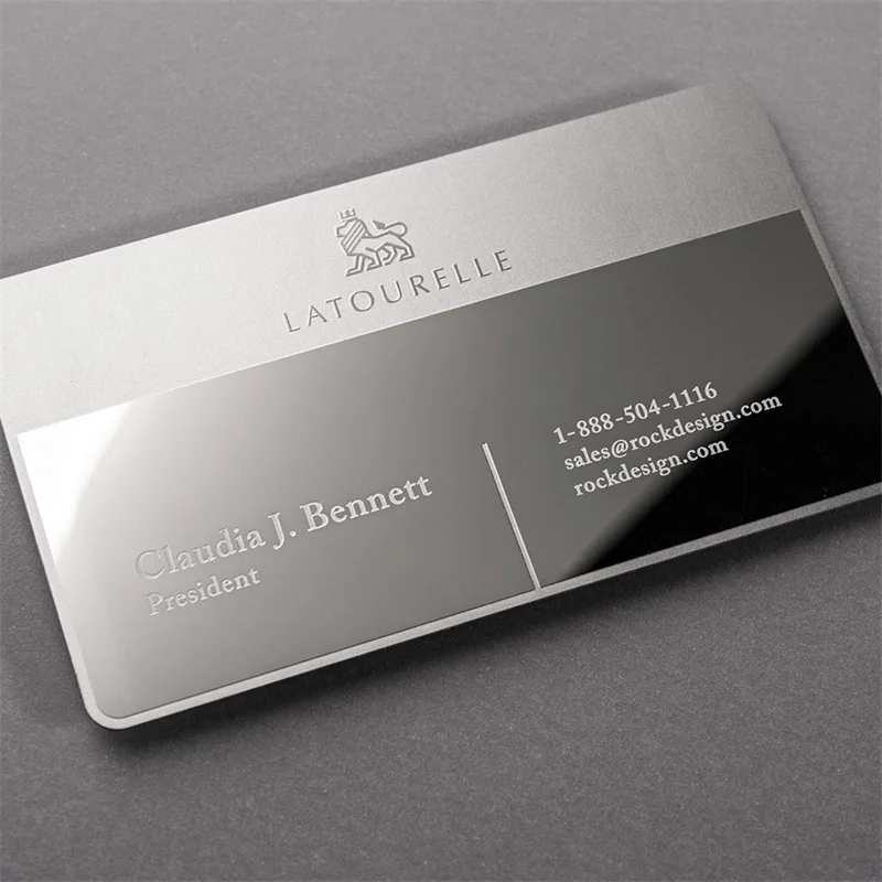 High Quality Customized Printed  Brand Name Logo Laser Cut Metal Business Card Laser Engraved Metal Card Business