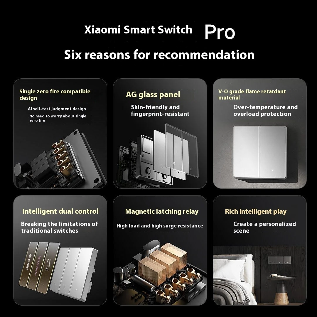 Оригинальный интеллектуальный выключатель Xiaomi Mijiijia Pro один открытый черный XMQBKG04LM
