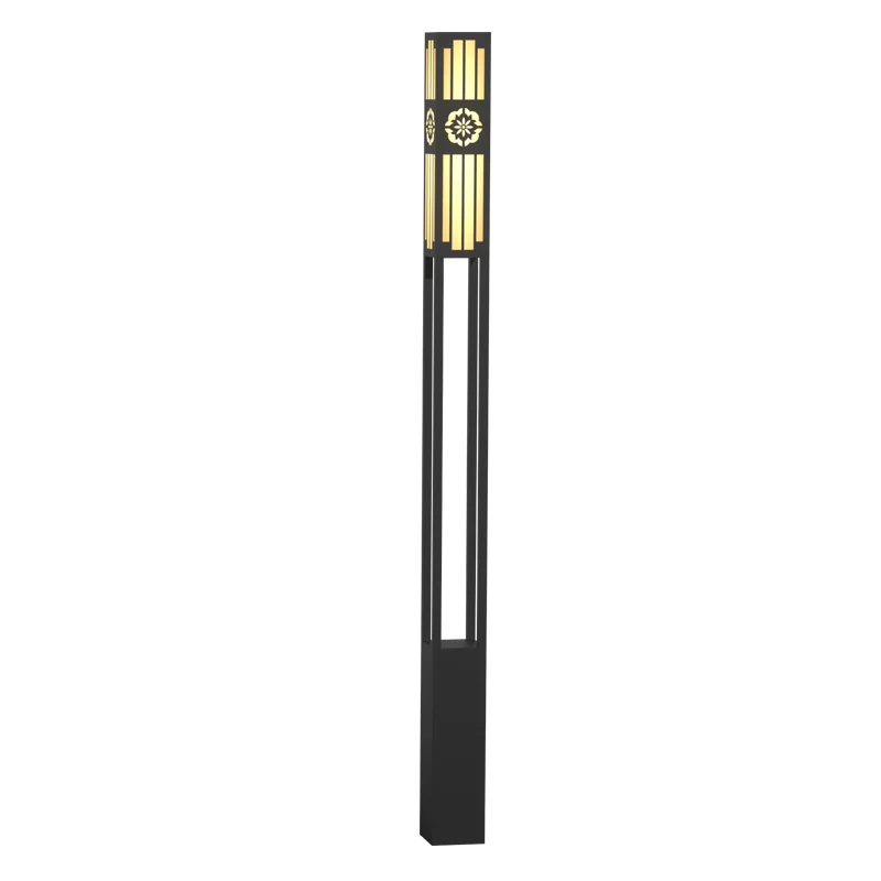 
High Bollard Landscape Lawn Road Lights Double Light Source Led T5 Lamp Pattern Sculpture Matte Black Finish Garden Lights 