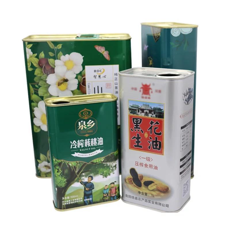 Custom Empty 500ml 750ml 1L 3L square Rectangular Olive Oil Tin Can Packaging Edible Metal Cans with Plastic Lids