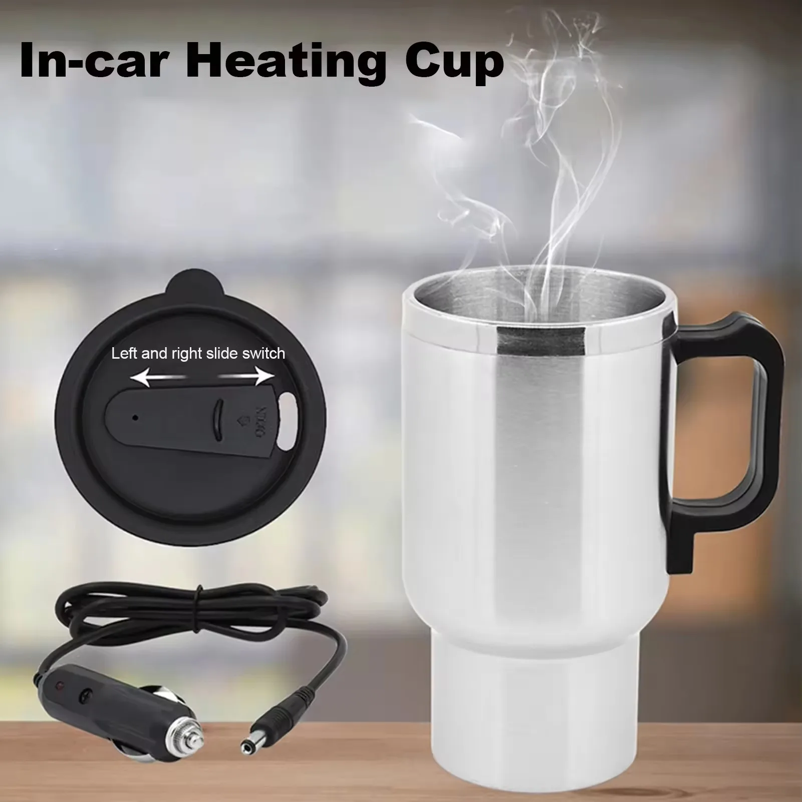 Water Cup Kettle Coffee Heated Mug Insulated Electric Heater Mug Car Vehicle Heating Stainless Steel Vintage Travel 12V 12 Volt