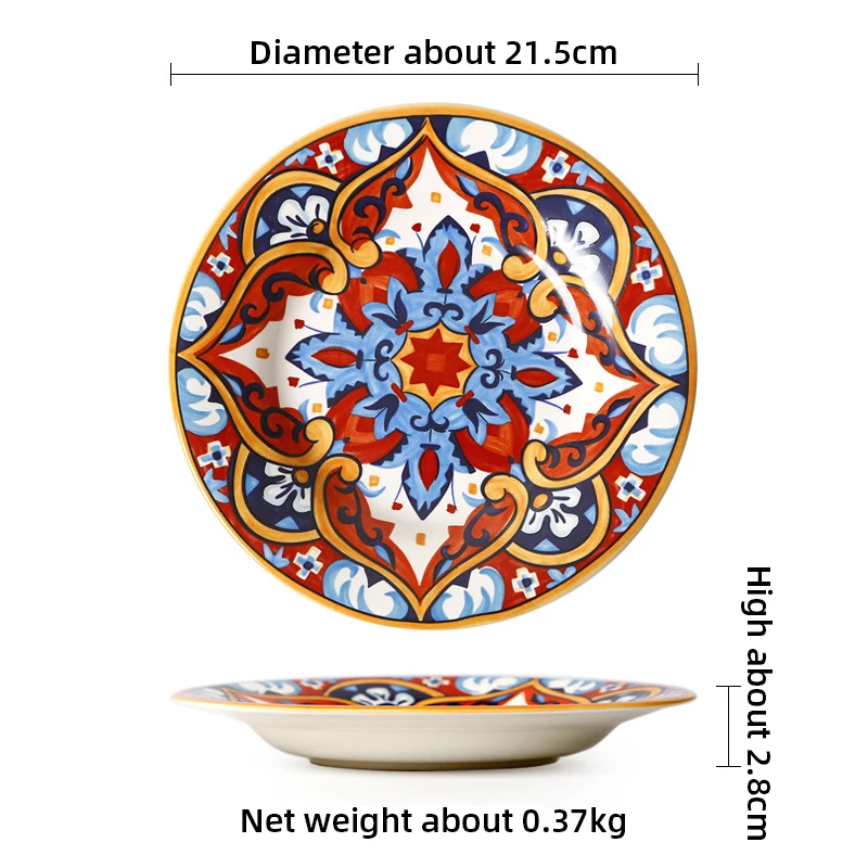 
American bowl set steak plate meal household tableware deep dish creative hand-painted fruit plate ceramic plate 