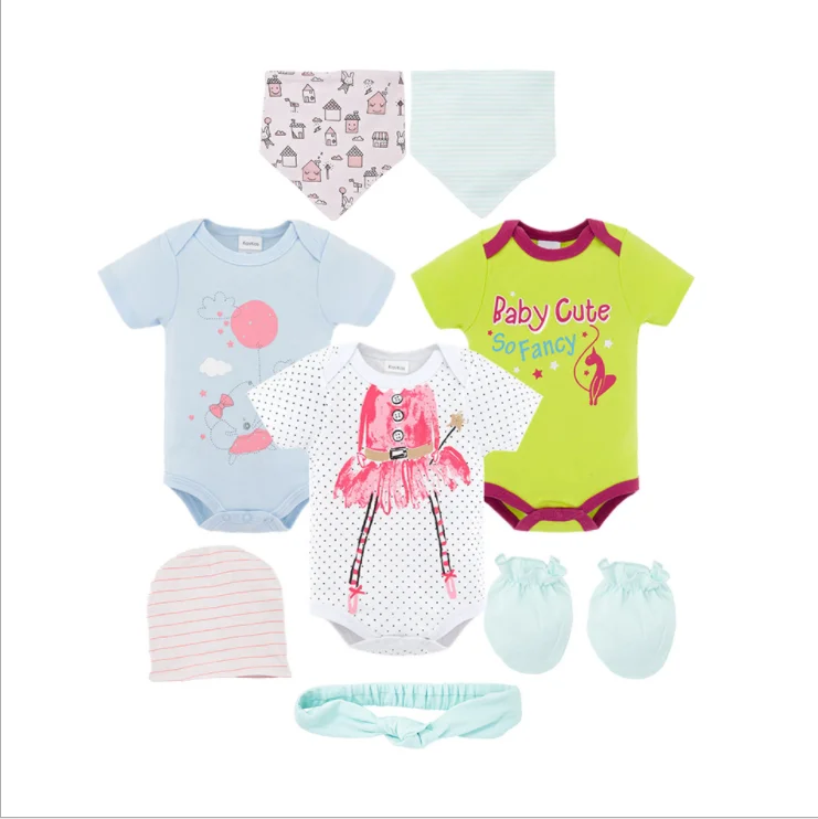 New baby born gift set baby grows girl clothes romper bibs mitten cap girl clothing sets
