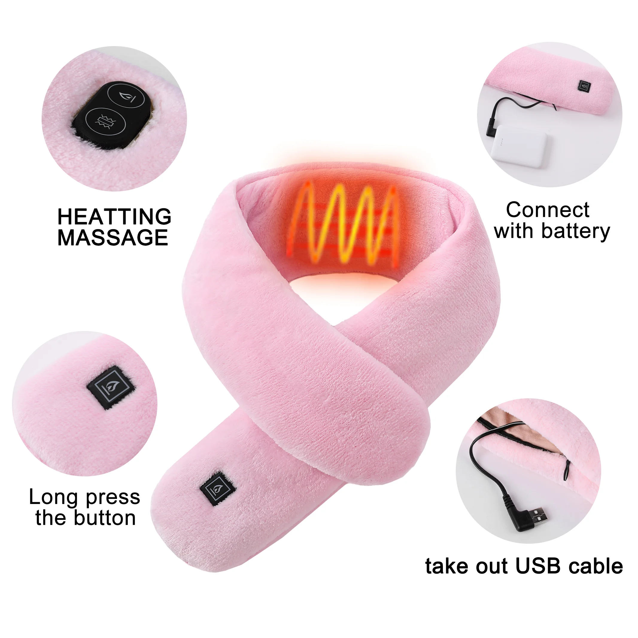 Heated Scarf Washable Portable Heating Scarves Usb Battery Rechargeable Skiing Hot Fever Neckerchief Muffler Luxury Scarfs