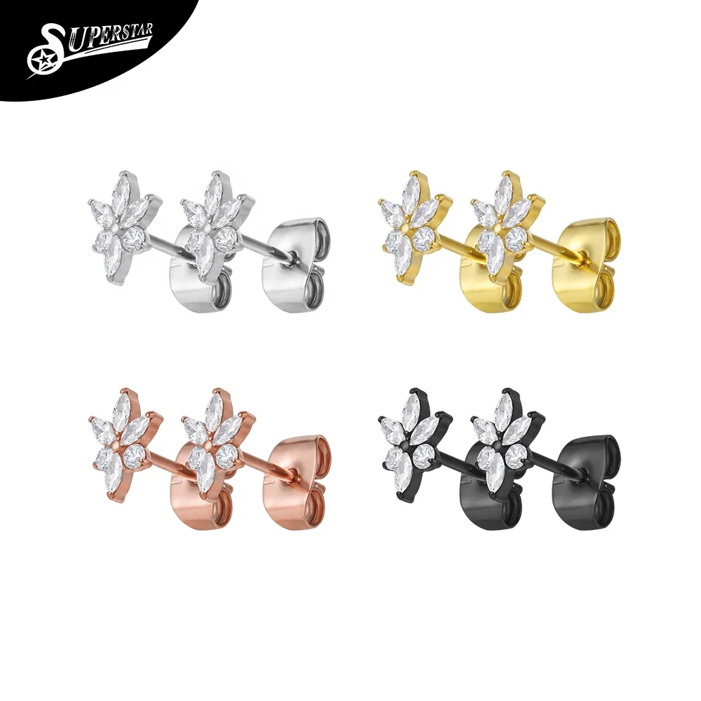 Hypoallergenic ASTM F136 titanium stud earrings hexagonal star body piercing jewelry waterproof women earrings
