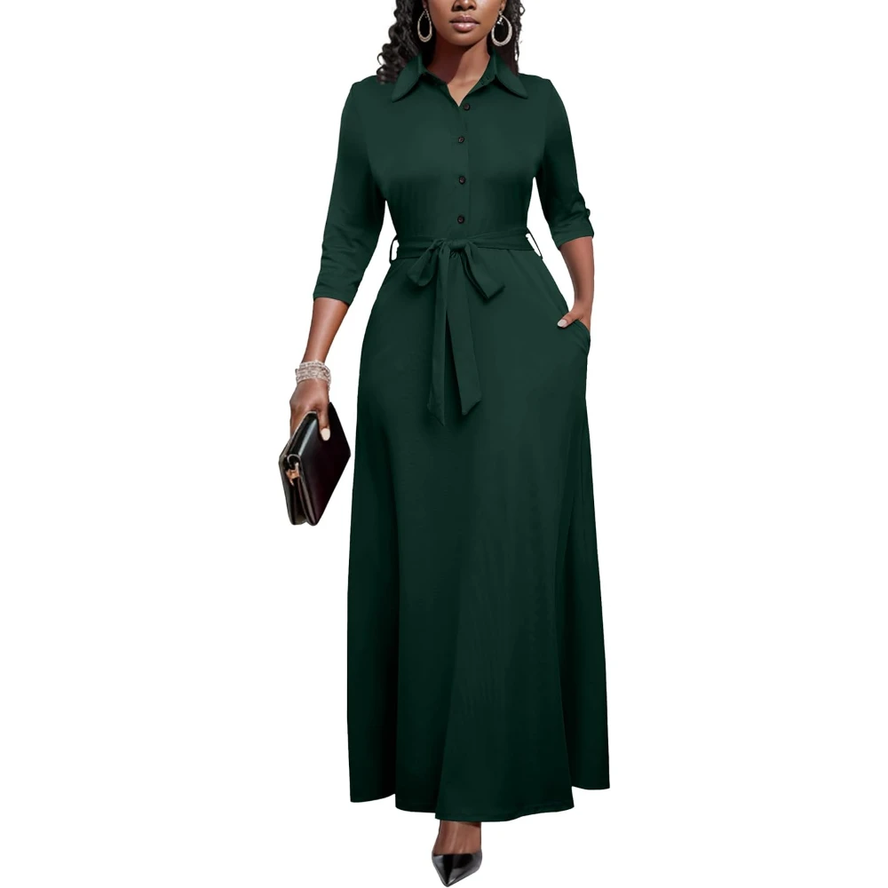 Women Church Maxi Dresses 3/4 Sleeve Button Down Print Casual Office Dress African Fashionable Bodycon Premium Elegant Outfits