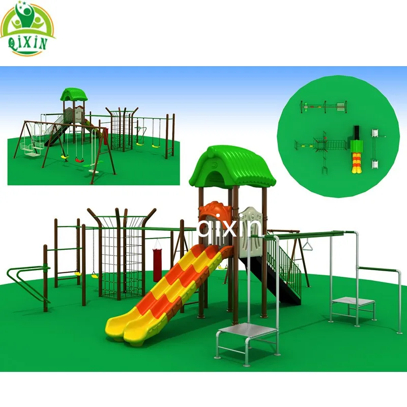 2024 new design outdoor playground monkey bar with slide swing set flying fox for outside