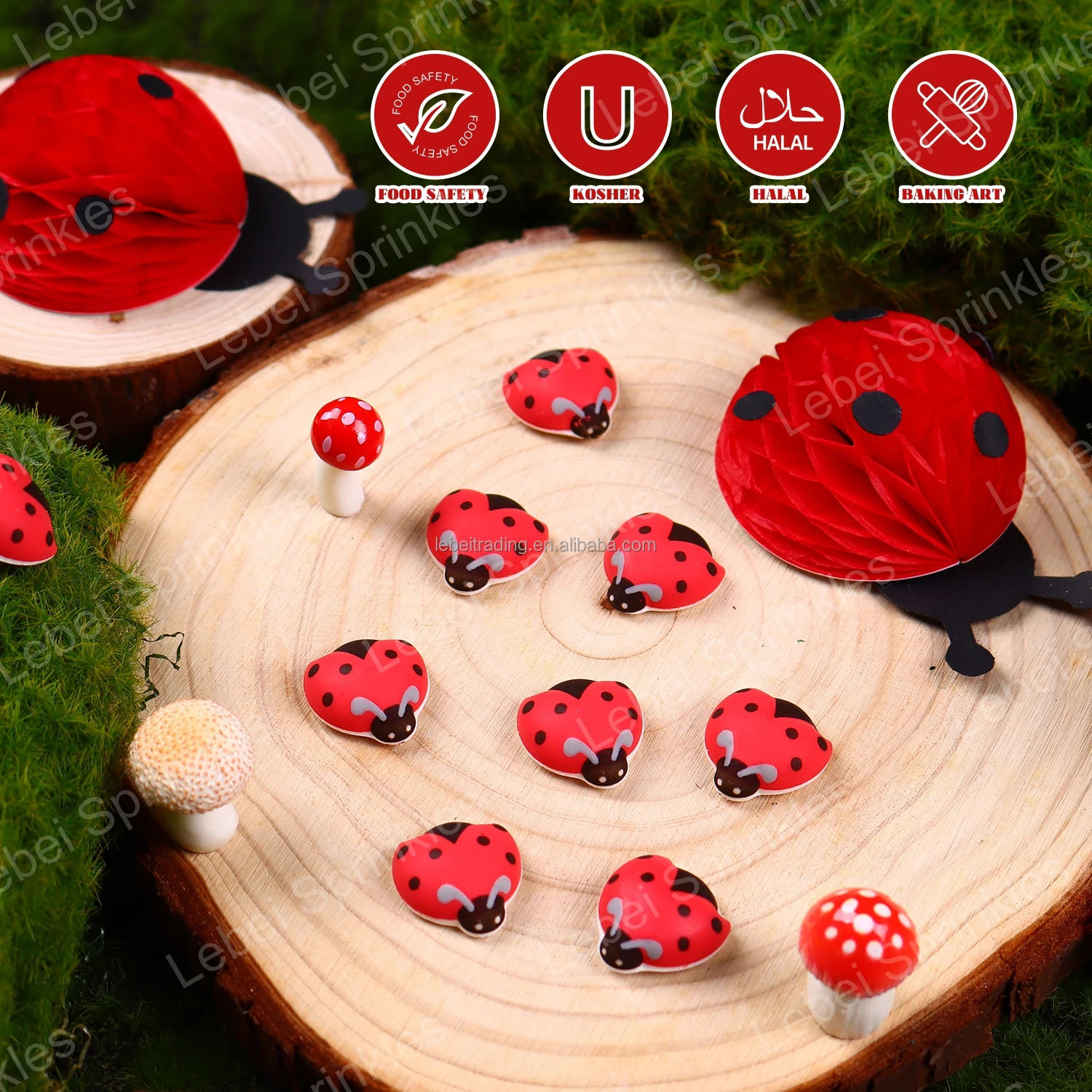 16 PCS Ladybug Edible Cake Topper Trending Royal Icing Decorations Kids DIY Bakery Insect Icing Sugar Candy Sprinkles for Cake