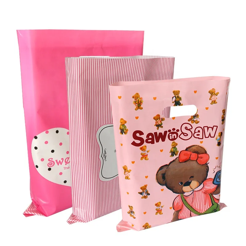 Custom Design Logo Printing Biodegradable PE Cheap Die Cut Handle Shopping Polybag Carrying Plastic Packaging Bag With Own Logo
