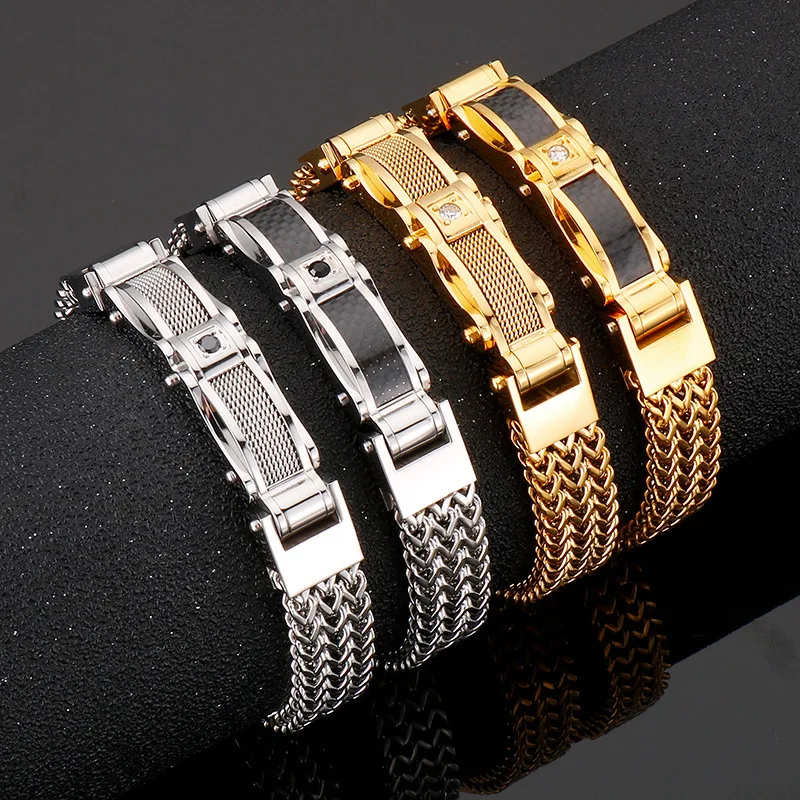 stainless steel dragonbone chain punk maggetic clasp 18k gold charm bracelets for gift