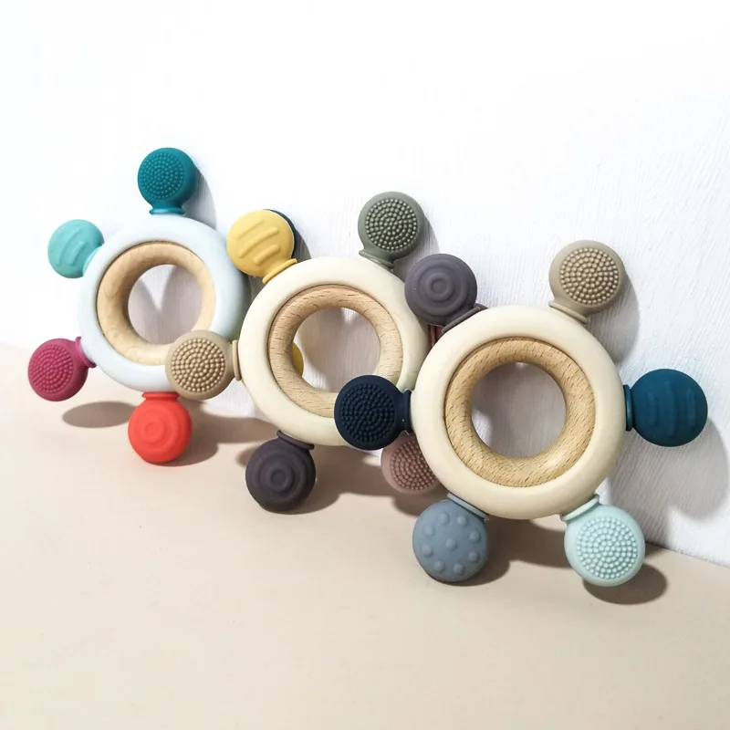 2024 New arrival Custom Cute BPA Free Silicone Baby Teethers Wooden Baby Teether Baby Feeding Chewing Teething product