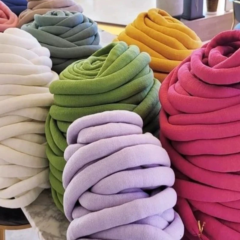 custom hand knitting polyester yarn braid filled chunky giant tube cotton blended yarn for crochet