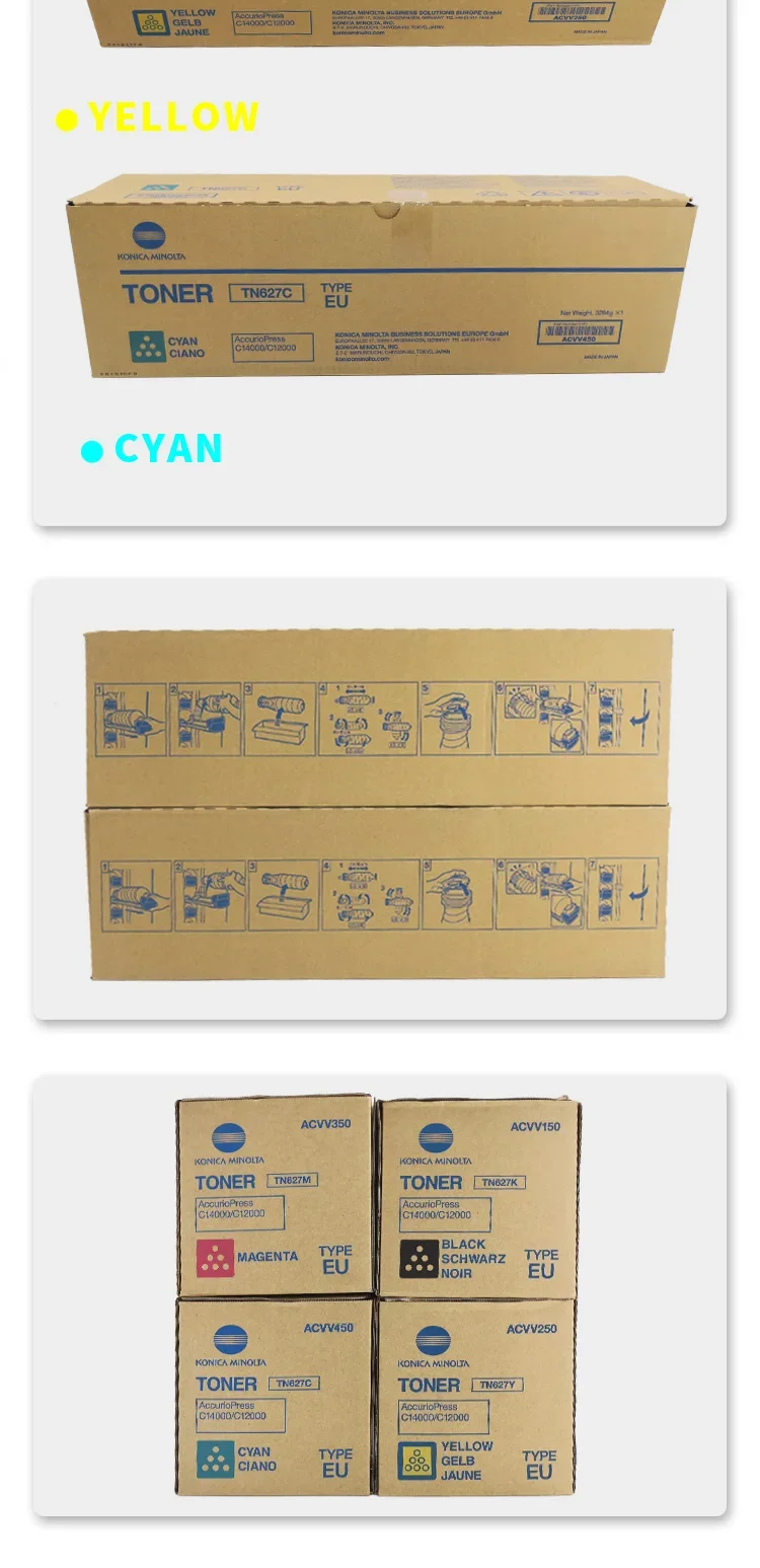 Konica Minolta Original TN627 Toner Cartridges for Bizhub C1060 C1070 C12000 C14000 4070 4080 Printers