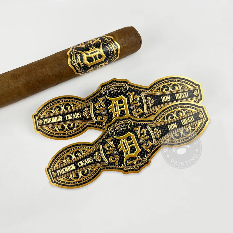 Custom High Quality Cigar Ring Sticker Labels Gold Foil Stamping Embossed Cigar Band Label