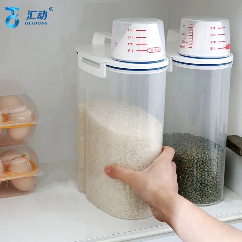 Food Grain Storage Containers Jars Rice Dispenser Jar Rice Bucket Sealed With Measuring cup can hold liquid