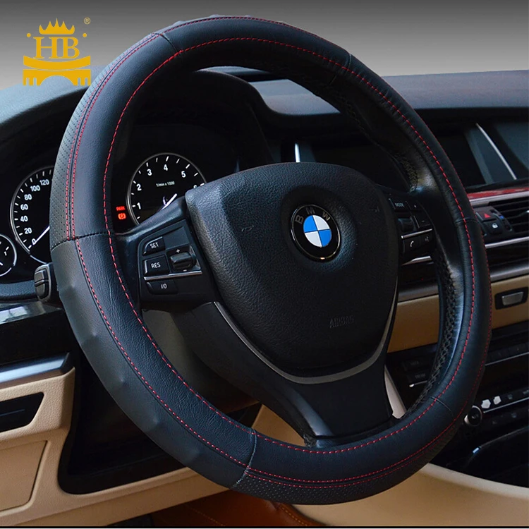 Genuine leather car steering wheel cover good quality 15 inch steering wheel cover