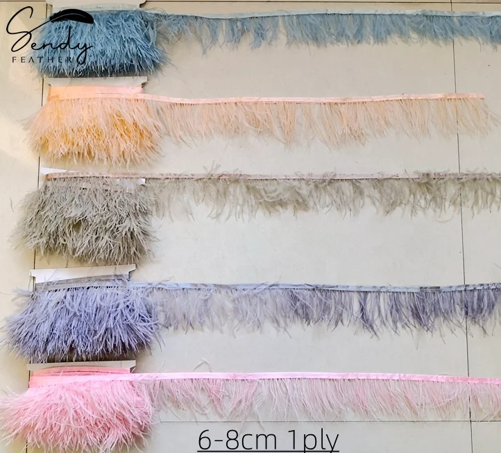 Factory Supply Customized Color Full Size 1-4ply Ostrich Feather Fringes Trimming With Satin Ribbon For Cheap Sale
