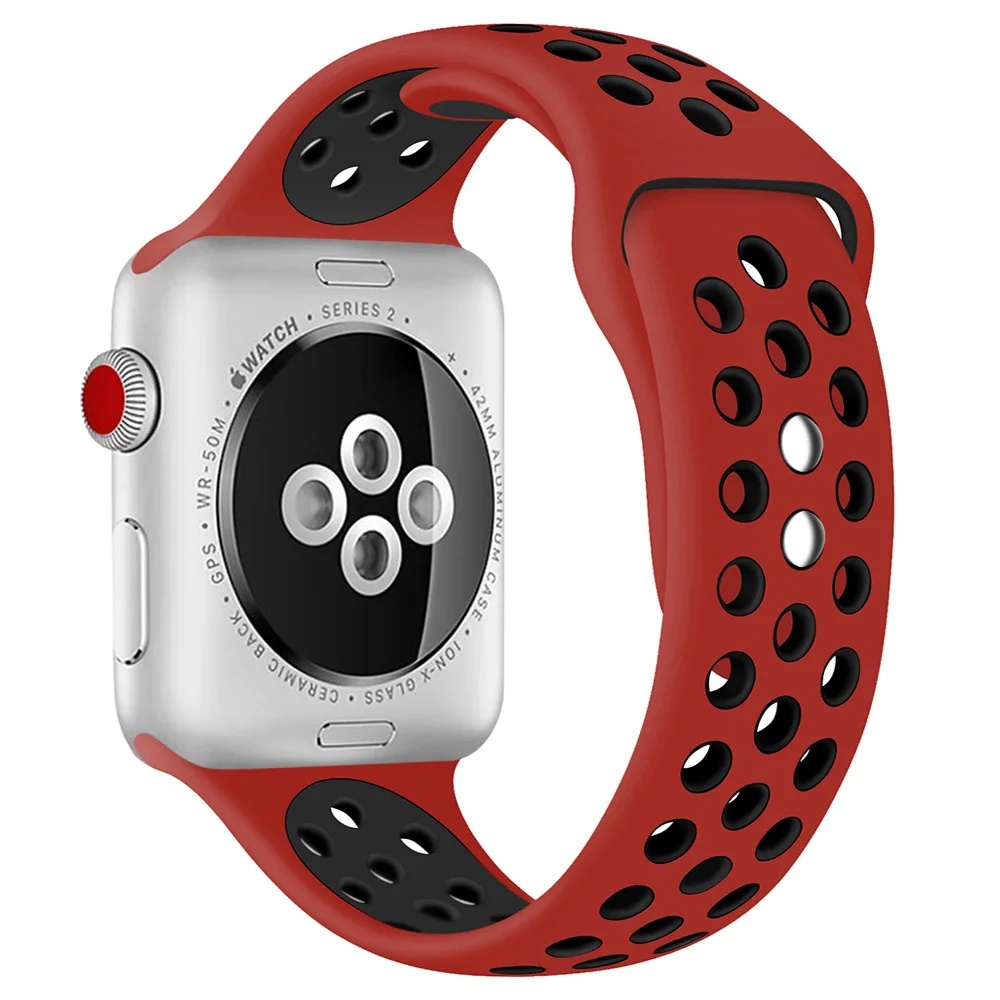 Ремешок силиконовый для iwatch Apple Watch спортивный резиновый регулируемый браслет часов 38/40 мм