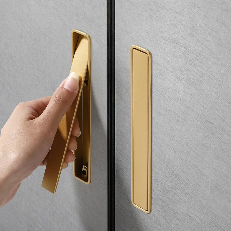 Modern Sliding Door Concealed Pull Handle Zinc Alloy Brown Gold Gray Grommet Invisible Cabinet Handles