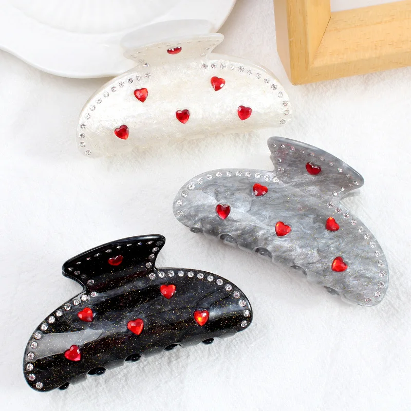 Chun Surplus Acrylic Hair Claws Clips Clamp  Personally Customized Unique Hair Clip Splicing Small Love Rhinestones  OEM
