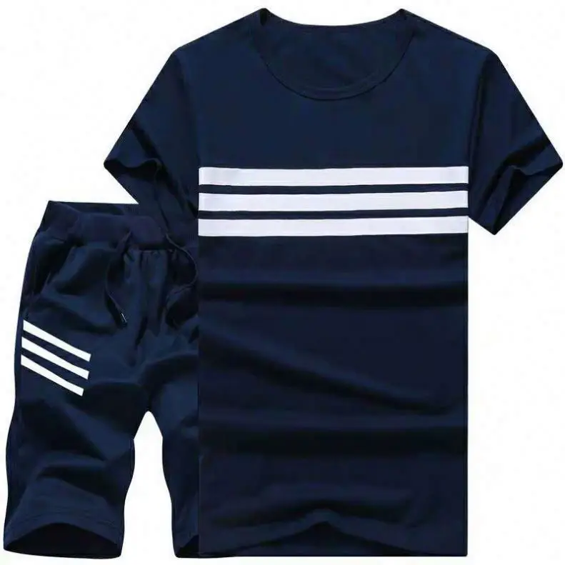 
Summer Men Striped Two Piece Sport Suit Set Short Sleeve gym T shirt Shorts men shorts and shirt set 