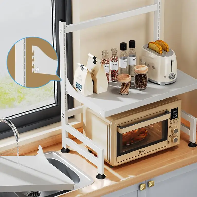 Zenewood Microwave Oven Rack 2 Tiers Microwave Stand Black Oven Shelf Kitchen