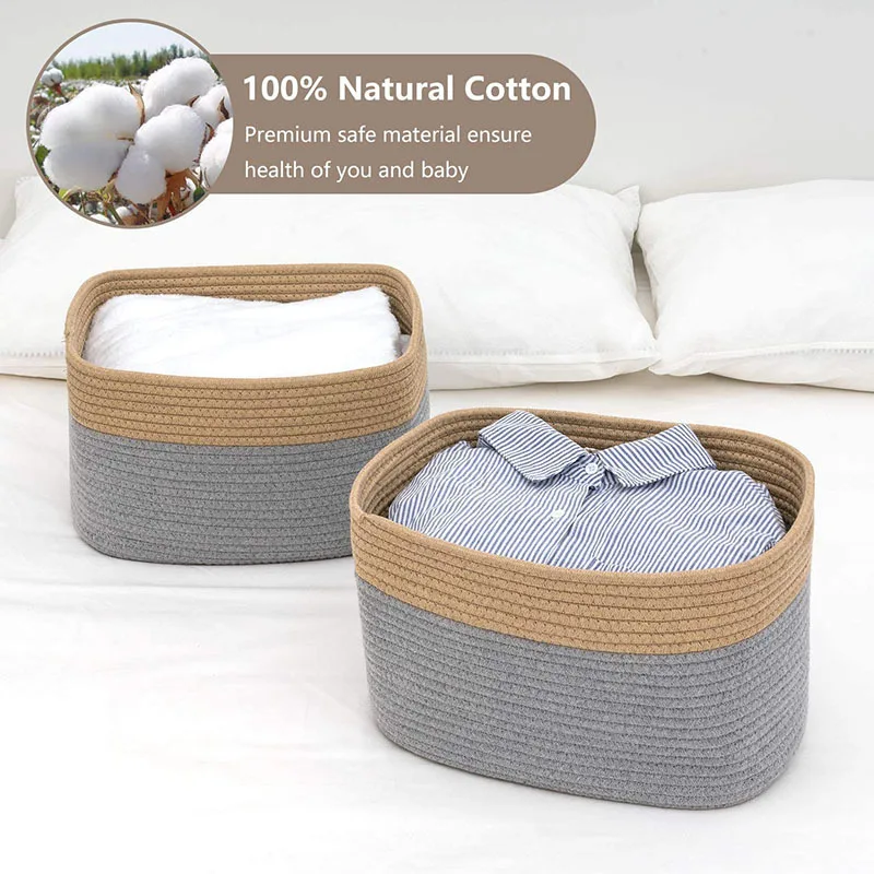 Eco-Friendly Cotton Rope Storage Basket Kids Toys Woven Hamper Living Room Baby Laundry Nursery-Woven Cotton Rope Storage Bins