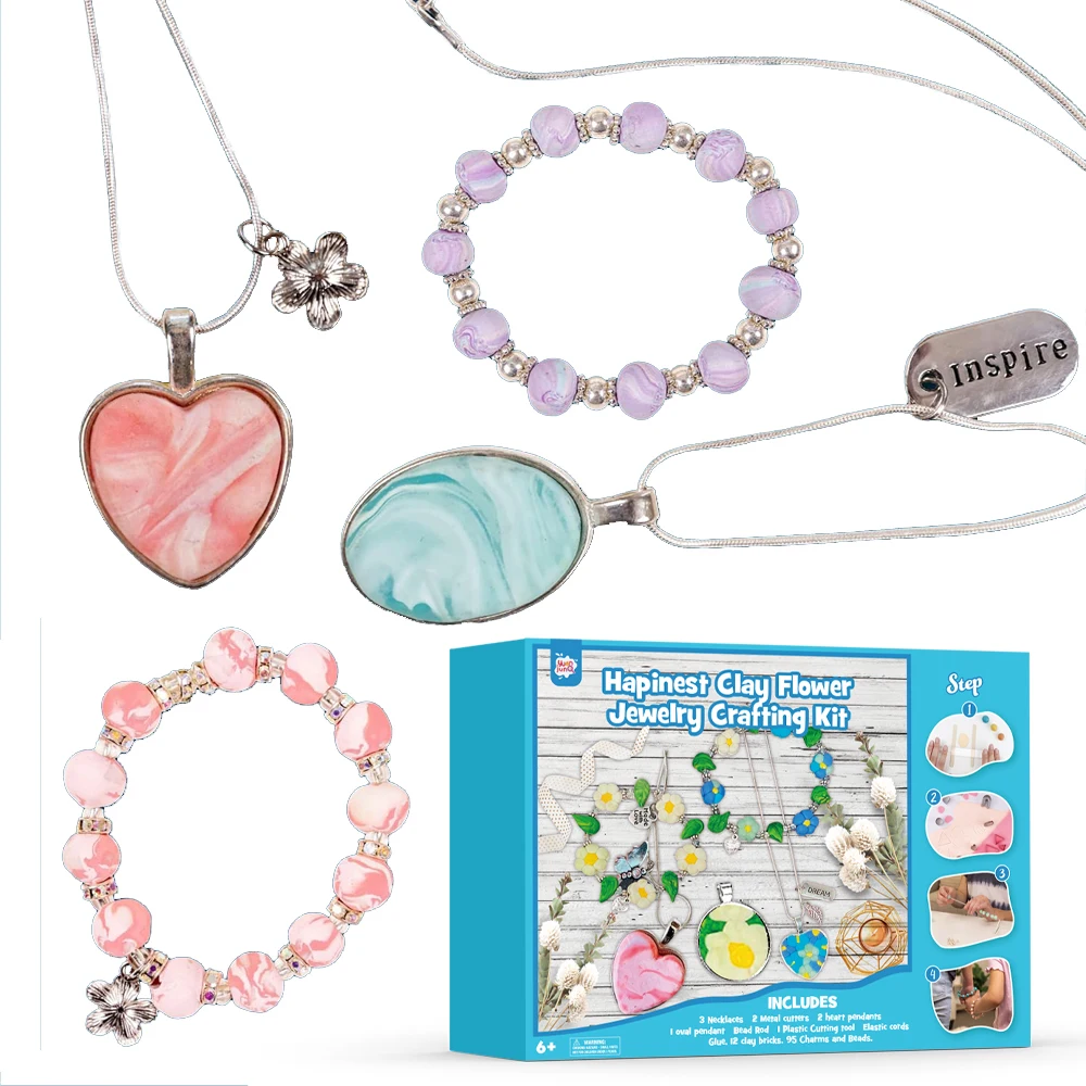Make Your Own Clay Jewelry Craft Kit For Girls Arts And Crafts For Kids Ages 8+ Oven Bake Polymer Clay Kit Creating Jewelry