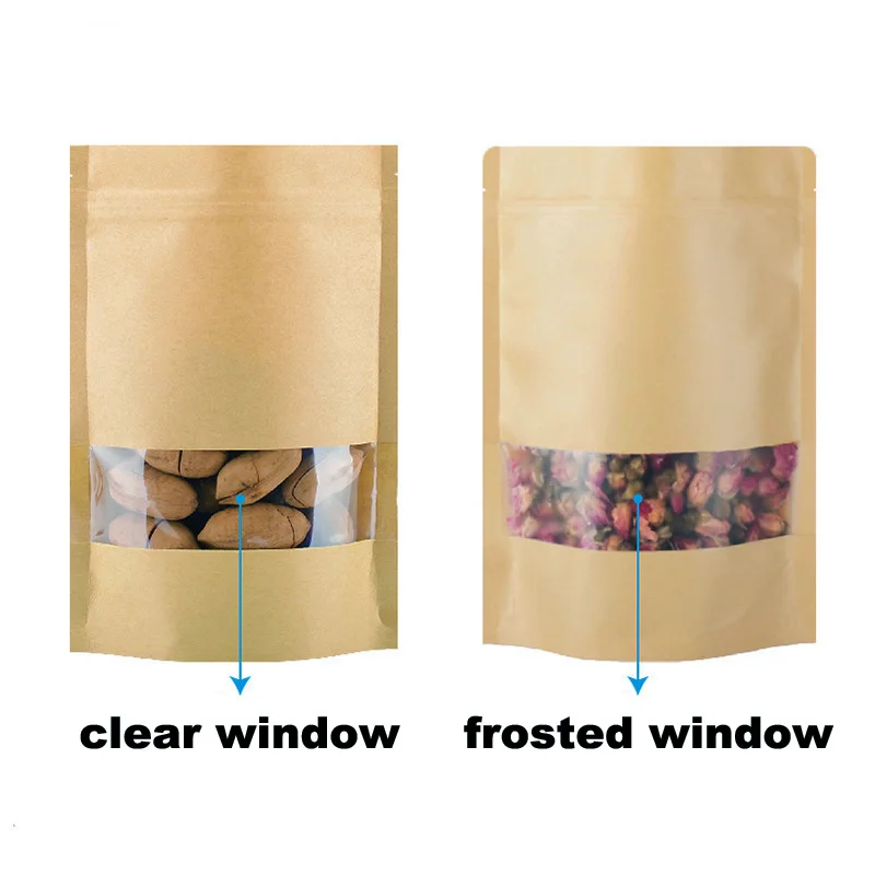 
12x20cm Resealable weed stand up Pouch Printing Food Packaging Zip Lock mylar Kraft Paper bag Ziplock Bags With window 