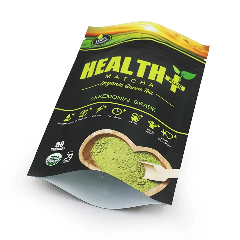 Custom Printing Bags Aluminum Foil Stand Up Pouch Matcha Green Tea Powder Packing Bags