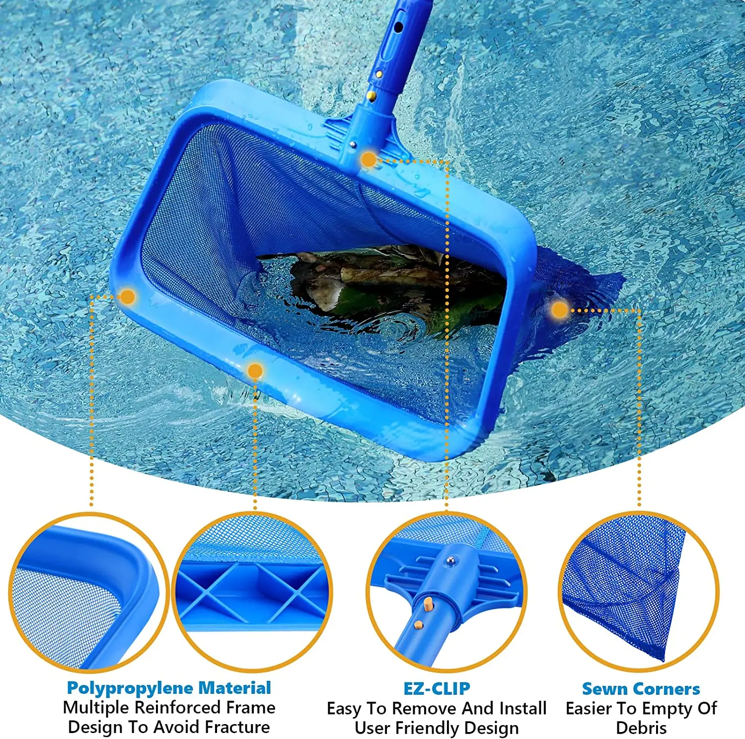 Pool Scoop Net for Cleaning Easy Leaf Scoop and Debris Removal Pool Leaf Net Strong Frame Pool Skimmer Net