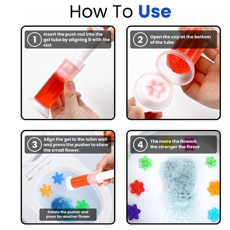 OEM ODM Manufacturer Automatic Lasting Fragrance Toilet Bowl Cleaner Syringes Press Type Toilet Cleaner Flower Gel