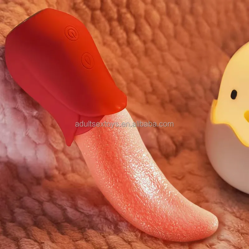 Powerful Licking Rose Tongue Vibrator Massage Clit Nipple Long Pink Vibrating Tongue Vibrator for Woman