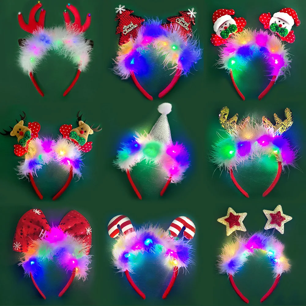 New Christmas LED Headband Glowing Kids Adult Party Decoration Dance Party Dress Up Cartoon Antler Headband