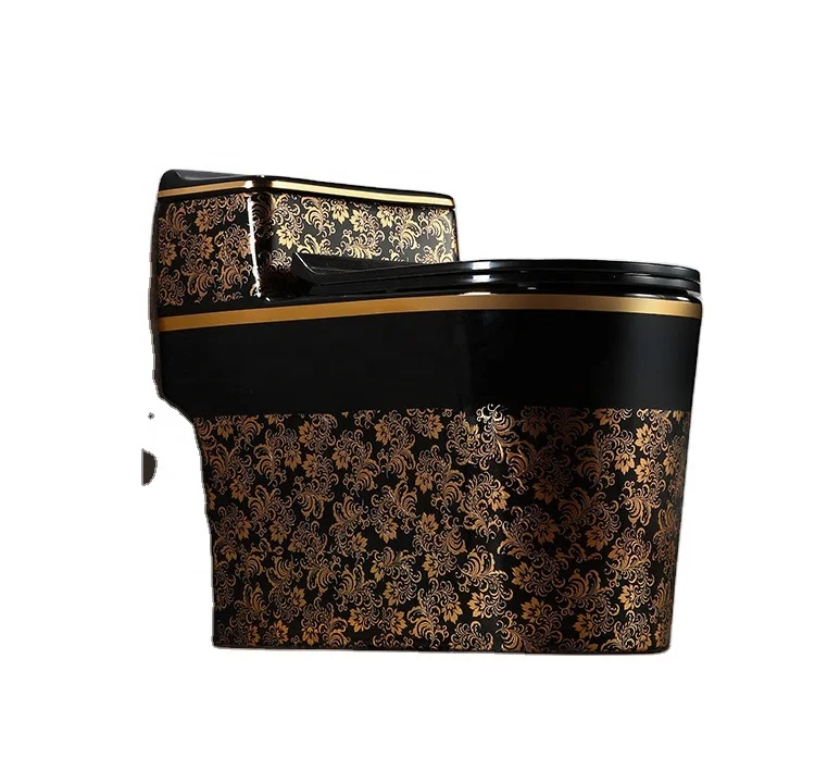 Chinese sanitary ware bathroom ceramic Luxury one piece black golden colored wc toilet