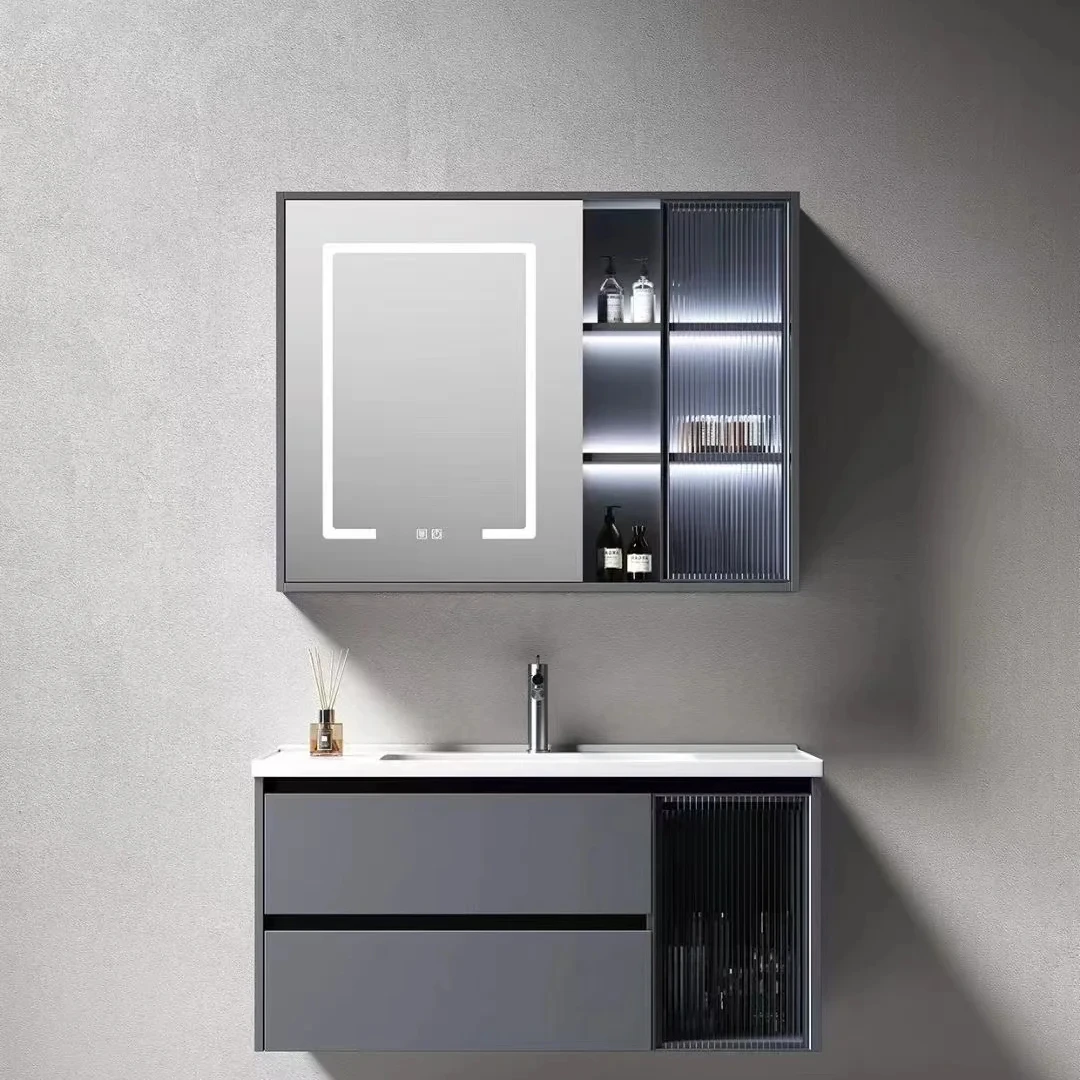 Honeycomb Aluminum Wall Mounting Bathroom Washbasin Cabinet with Touch Screen Smart Bathroom Vanity Mirror