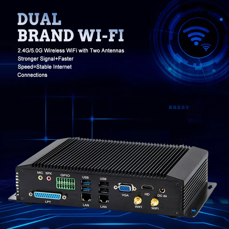 Wholesale Embedded Desktop Computer Intel Core i3 7020U Support 64GB RAM GPIO 6COM Fanless Industrial Mini PC