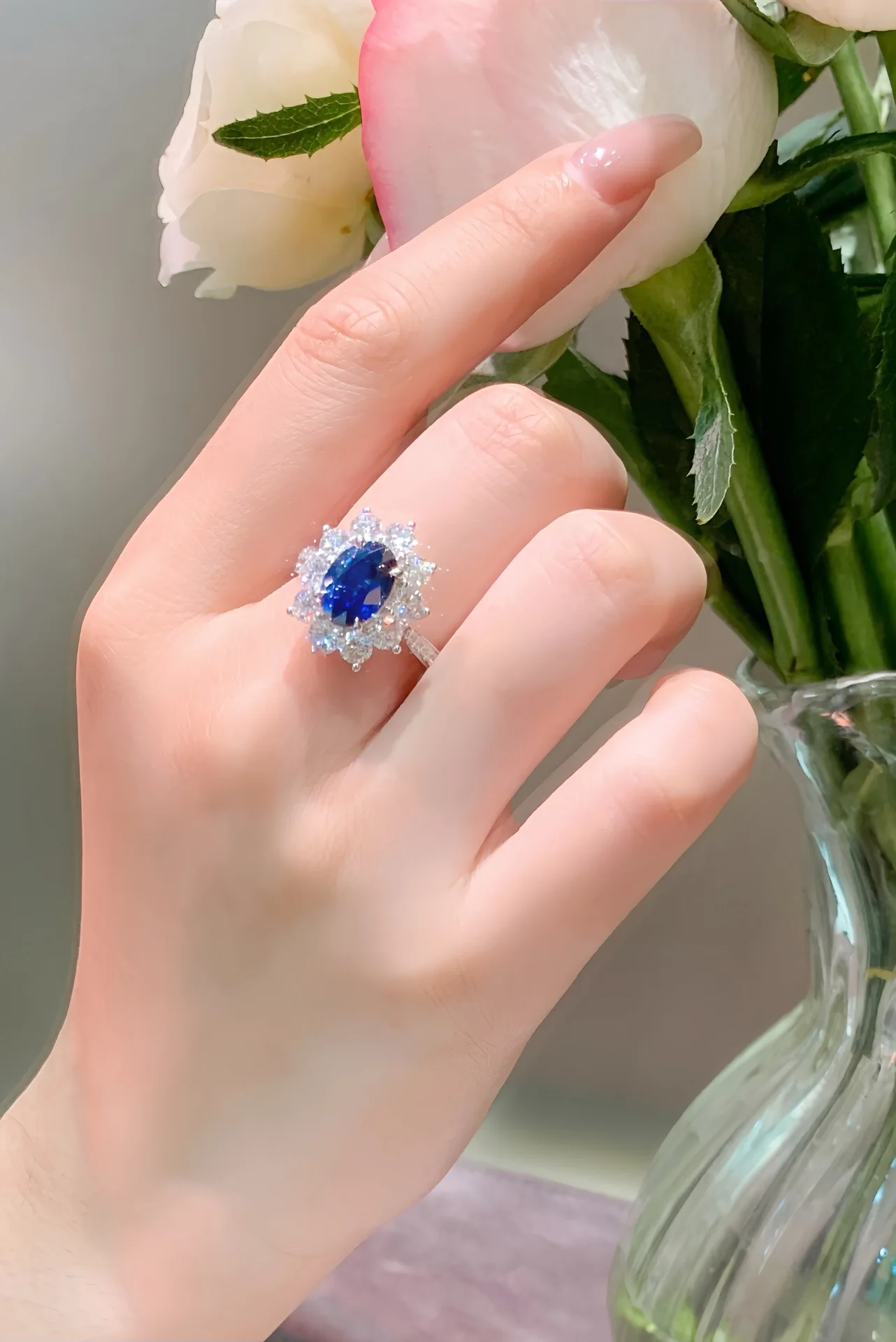 Natural Emerald Cut Blue Sapphire Wedding Engagement Diamond Mossanite Ring With GRA Certificate