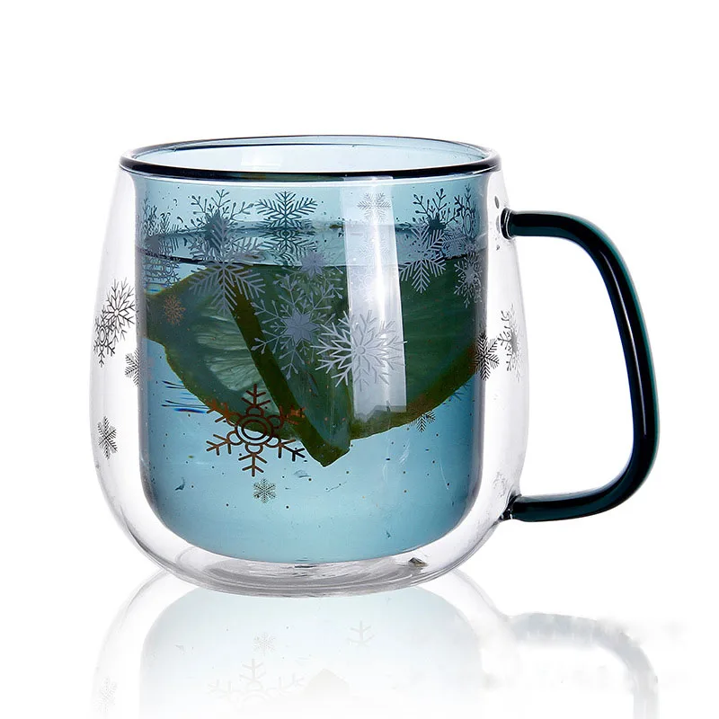 Custom Logo High Borosilicate Double Wall Glass Decanter Heat Resistant Coffee Tea Cup with Glass Handle