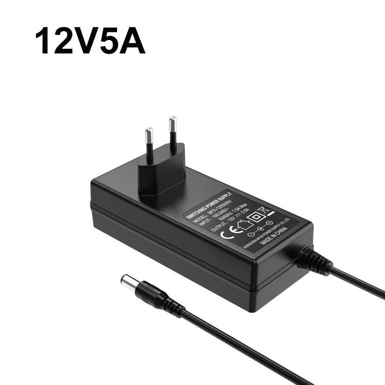 12V 5A AC/DC Power adapters 5V 6V 9V 12V 15V 20V 24V 12W 15W 18W 24W 0.5A 1A 2A 3A EU Plug Black Wall Charger Adaptor Power Supp