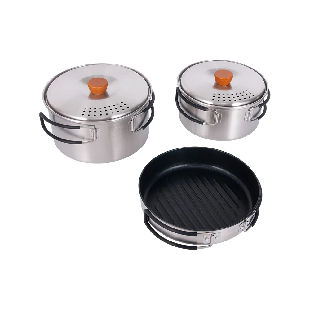 Outdoor Camping Set Pot Heat-resistant Foldable 304 Stainless Steel Kitchen Wares Camping Cookware Set for 2-3 people
