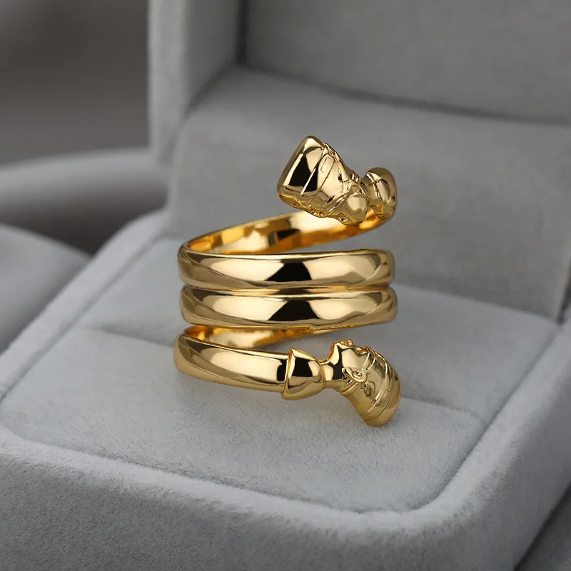 New Indian Double headed Multilayer Ring for Men and Women Couple Ring Retro Egyptian Style 18k Gold Plated Ring