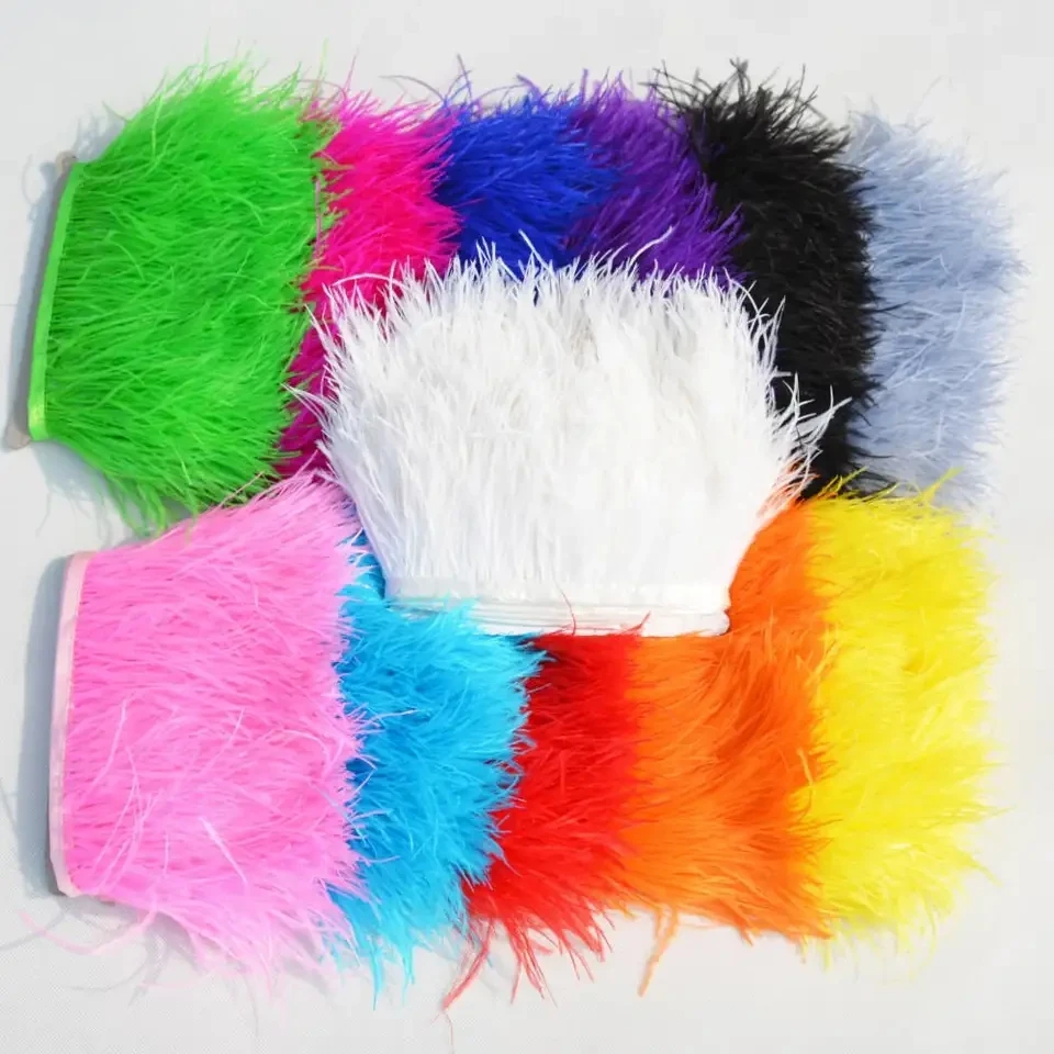 8-10cm Factory Wholesale Cheap sale Costume Colorful Fringe Dyed Ostrich Feather Trim For Skit Dress Costume