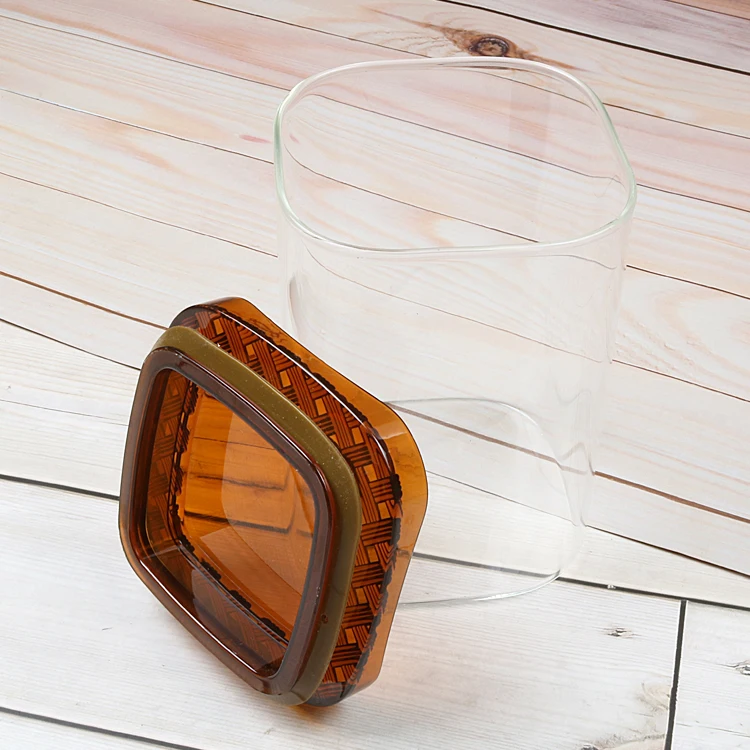 800 ML Big Size Square Shape Airtight Storage Several Color Plastic Lid + Silicone Ring Glass Container Jar