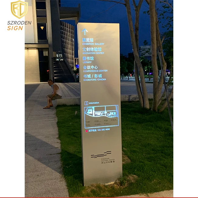 Aluminum Curved Outdoor Free Standing Signage Led Lighting Wayfinding Directional Pylon Sign