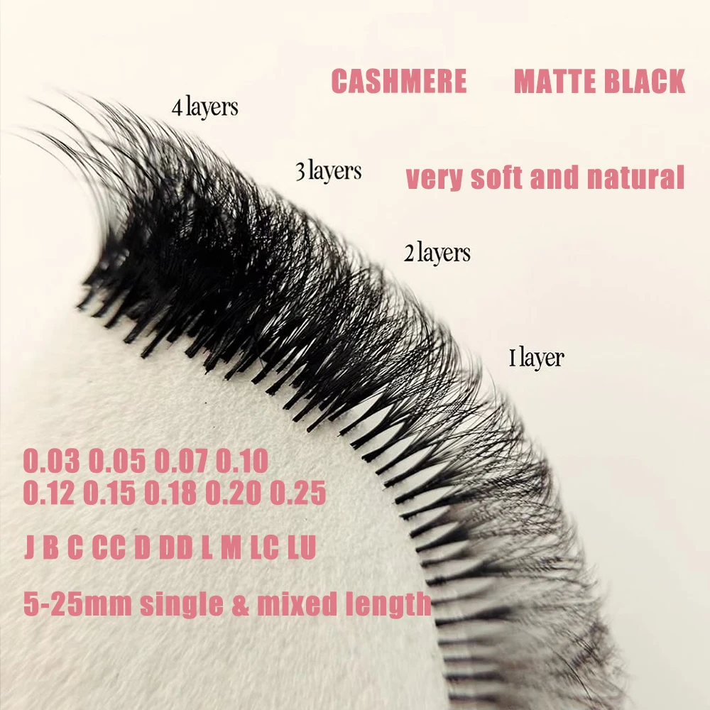 Natural Matte Black Lash Tray Mink Cashmere Soft Classic Volume Eyelash Extension Korean Pbt Silk Individual Eyelash Extension