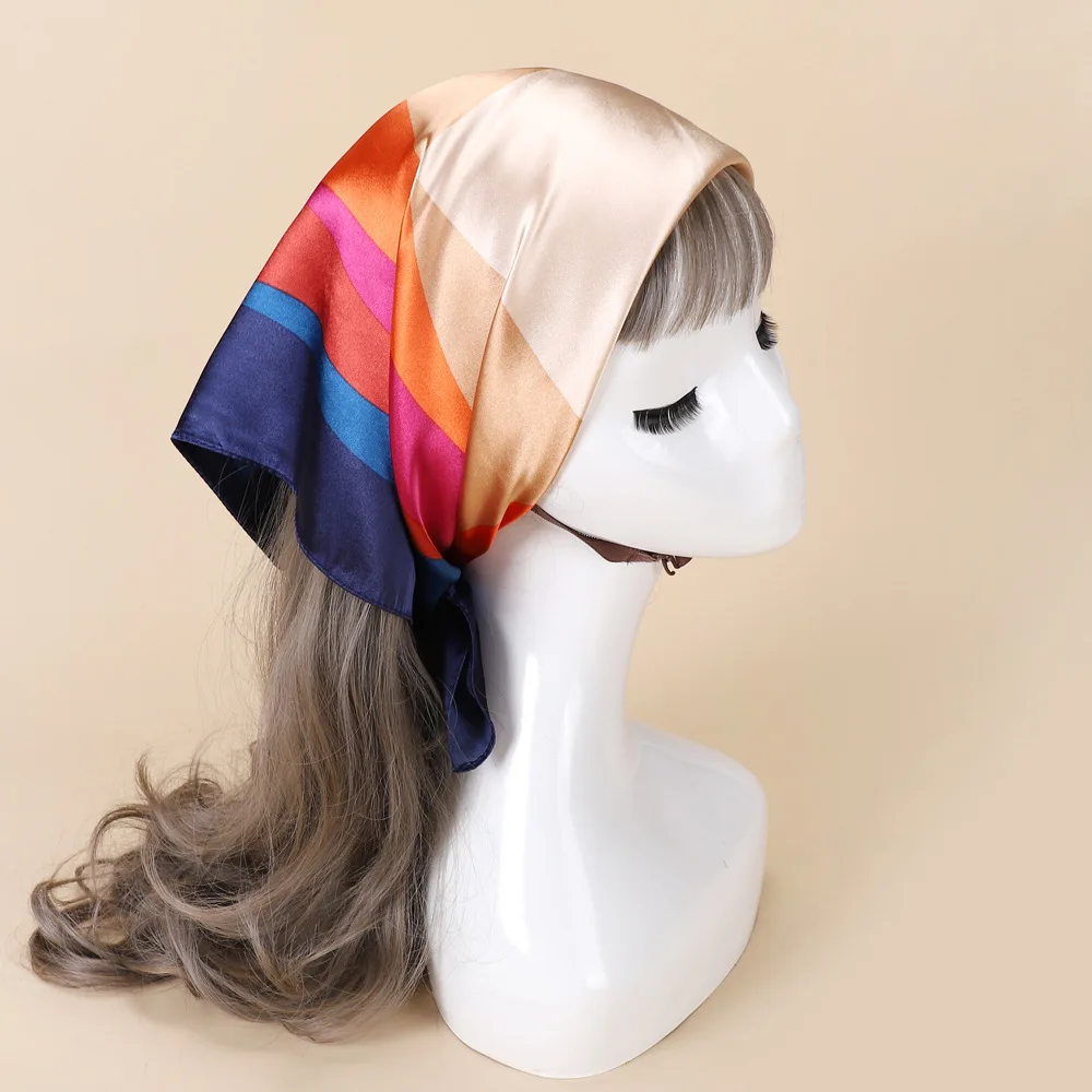 2022 New Fashion Chiffon Head Scarf Digital Print 60x60 Silk Satin Scarf for Women Spring