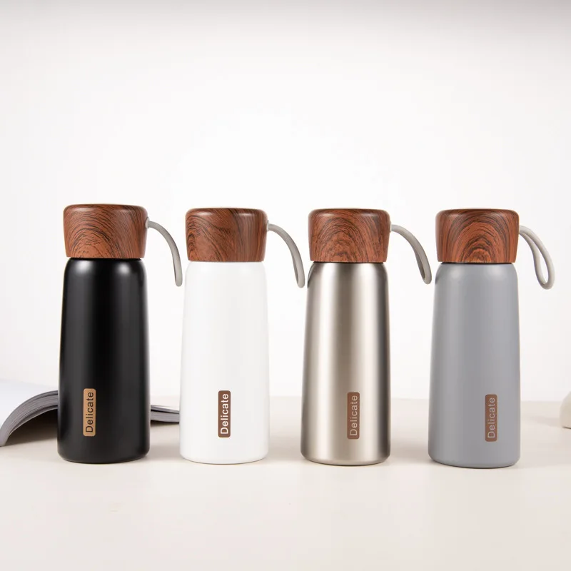 New Arrival 400ml 500ml Insulated Thermos Water Cup Stainless Steel Double Wall Vacuum Flask with Wood Pattern